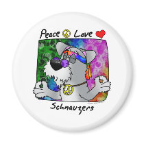 Cartoon Peace Love Schnauzer Refrigerator Magnet