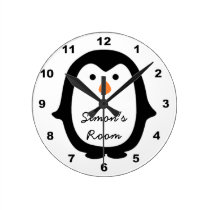 Cartoon Penguin personalized Kid's Room Wall Clock Wall  Clocks at Zazzle