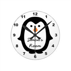 Cartoon Penguin personalized Kid's Room Wall Clock