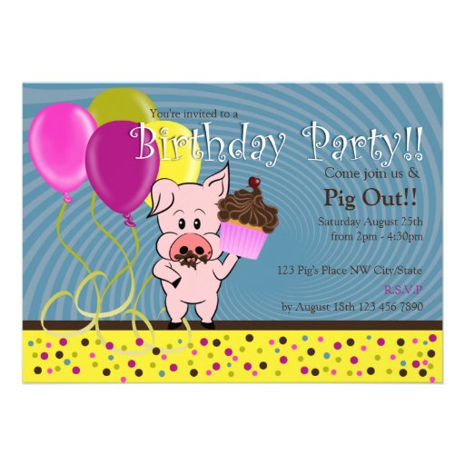cartoon pig birthday invitation