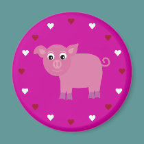 Cartoon Pig & Hearts Customizable Pink Charity magnets