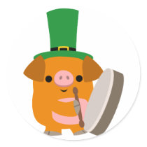 Cartoon Pig playing Bodhran :) St Patty sticker by Lioness_Graphics Cartoon Pig playing Bodhran :) St Patty sticker