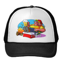 Cartoon Pig Roast Trucker Hats