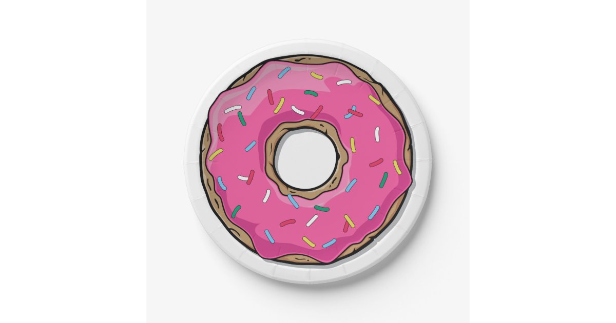 Cartoon Pink Donut With Sprinkles Paper Plate Zazzle