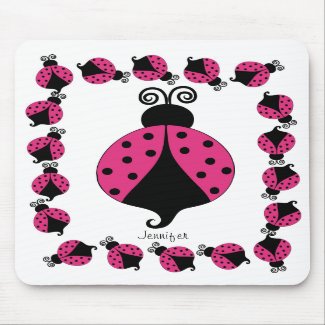 Cartoon Pink Ladybugs Initial Mousepad