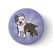 Cartoon Pitbull / American Staffordshire Terrier Pinback Buttons