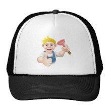 Cartoon plunger plumber trucker hat