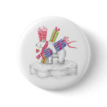 Cartoon Polar Bear with Christmas Presents Buttons