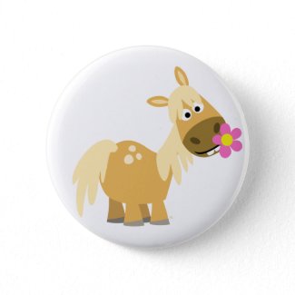 Cartoon Pony and Flower button badge button