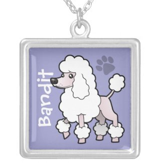 Cartoon White Poodle (show cut) Necklace Cartoon White Show Cut Poodle Customizable Necklace (add your pets name!)