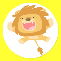 Cartoon Pouncing Lion round sticker
