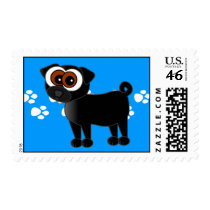 Cartoon Pug Pawprint Postage Stamp