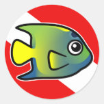 Cartoon Queen Angelfish Dive Flag Round Sticker