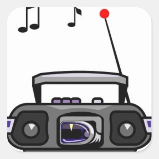 Cartoon radio playing music square sticker | Zazzle