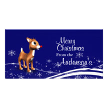 Cartoon Reindeer Christmas Greetings Personalized Photo Card