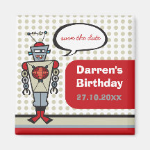 Cartoon Retro Robot Cute Kids Boy Birthday Party Magnets