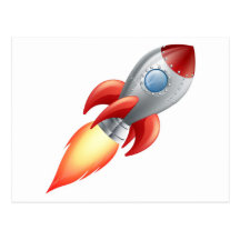 Cartoon rocket space ship postcard