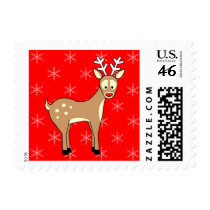 Cartoon Rudolph Reindeer Holiday Postage Stamp