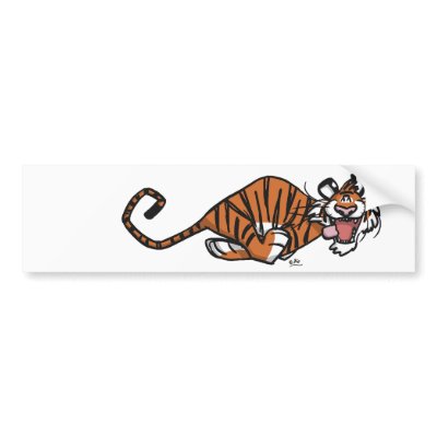 Cartoon Running Tiger bumper sticker by Lioness_Graphics. Go Tiger !