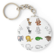 Cartoon Safari Animal Illustrations Keychains