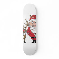 Cartoon Santa and Rudolph Skateboard Deck