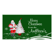 Cartoon Santa Claus Christmas Greetings Personalized Photo Card