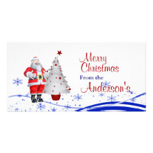 Cartoon Santa Claus Christmas Greetings Custom Photo Card