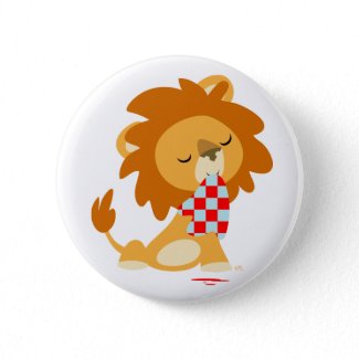 Cartoon Satiated Lion button badge button