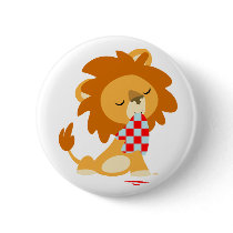 Cartoon Satiated Lion button badge