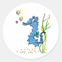 Cartoon Seahorse Cute Round Stickers