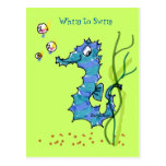 Cartoon Seahorse Cute Whim To Swim Postcard