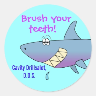 Cartoon Shark Brush Your Teeth Kid Dentist Sticker