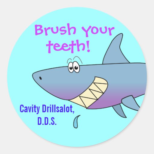 Cartoon Shark Brush Your Teeth Kid Dentist Sticker Zazzle