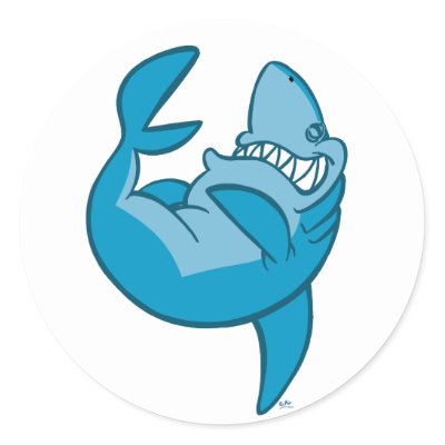 Funny Shark Sticker on Big Blue Shark Rolling On His Back Laughing D ...