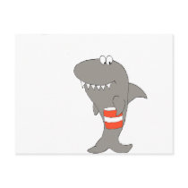 Cartoon Shark With A Bucket Of Fried Chicken Postcards