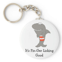 Cartoon Shark With Bucket Of Fried Chicken Key Chains