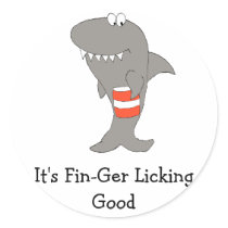 Cartoon Shark With Bucket Of Fried Chicken Round Sticker