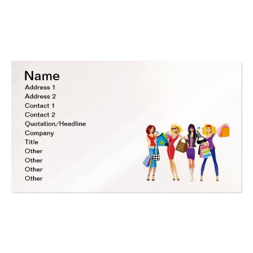 CARTOON SHOPPING GIRLS VECTORS FASHION STYLE FUN F BUSINESS CARDS (front side)
