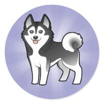 Cartoon Siberian Husky / Alaskan Malamute Round Sticker