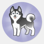 Cartoon Siberian Husky / Alaskan Malamute Round Sticker