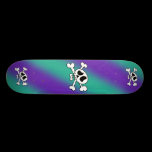 Cartoon skull head with purple & green background skateboards