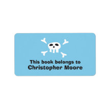 Cartoon skull pirate blue bookplate book plates custom address labels