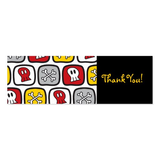 Cartoon Skulls and Bones Thank You Gift Favor Tag Business Cards (front side)