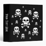 Cartoon Skulls Collage - Black & White 3 Ring Binder
