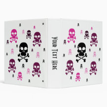 Cartoon Skulls Collage - Pink 3 Ring Binders