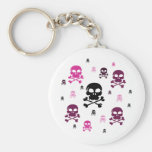 Cartoon Skulls Collage - Pink Keychain
