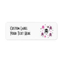 Cartoon Skulls Collage - Pink Return Address Labels