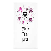 Cartoon Skulls Collage - Pink Picture Card