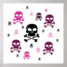 Cartoon Skulls Collage - Pink Print