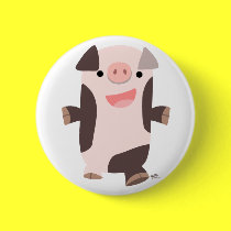 Cartoon Smiling Pig button badge